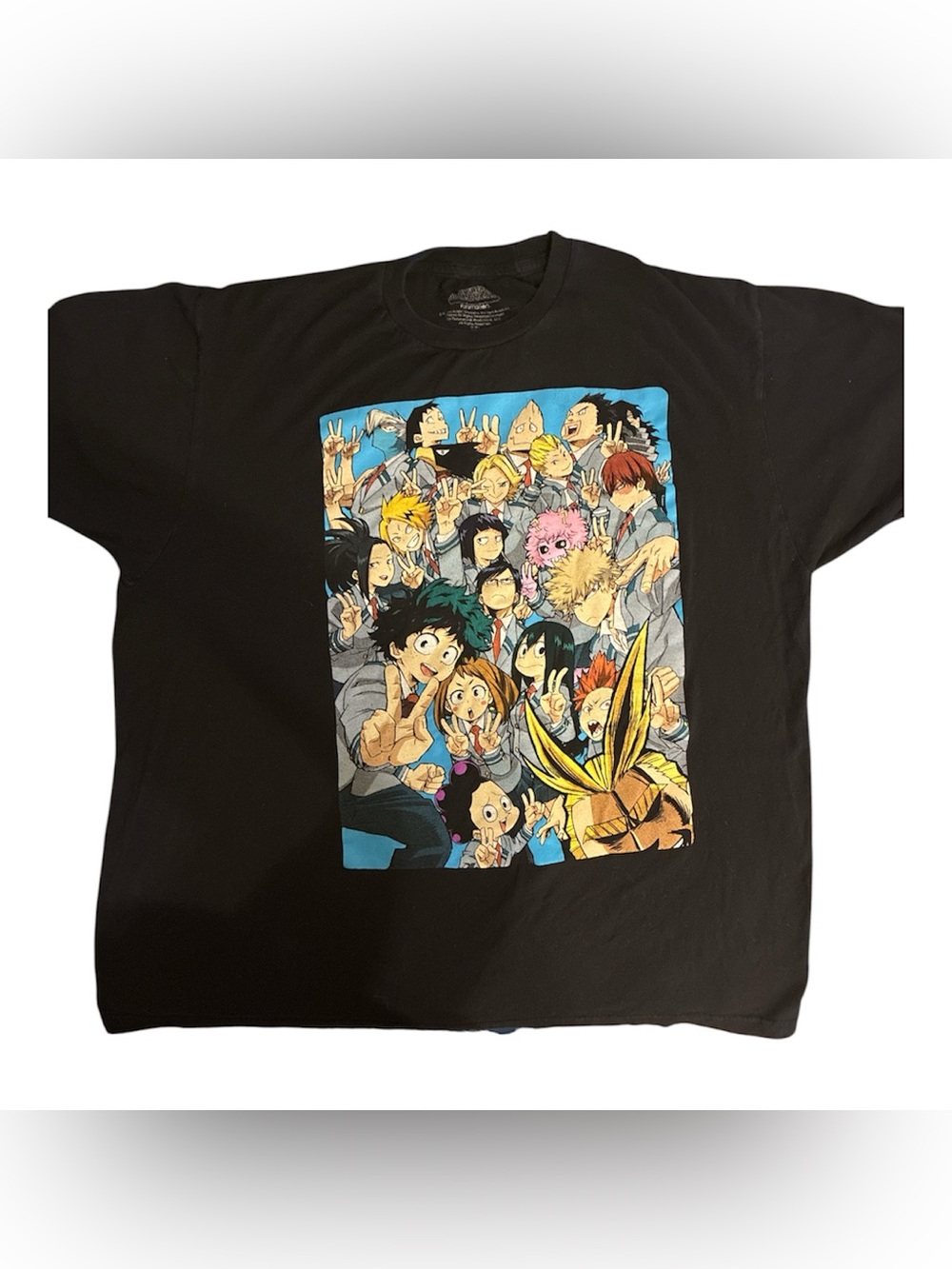 Black Anime Graphic Short Sleeve Tee - My Hero Inspired Crew Neck
